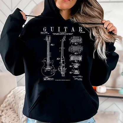 Guitar Lover Shirt, Funny Guitar UnisexT-Shirt/Hoodie/Sweatshirt HLT00 - Electric Guitar Vintage Patent Guitarist Drawing Print T-Shirt