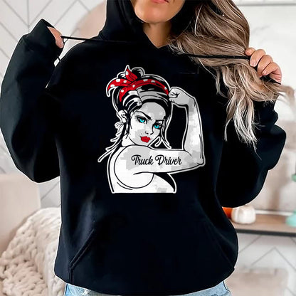 Best Truck Driver Life Shirt, Funny Trucker UnisexT-Shirt/Hoodie/Sweatshirt HLT00 - Female Truck Driver Rosie The Riveter Pin Up Girl Truck T-Shirt