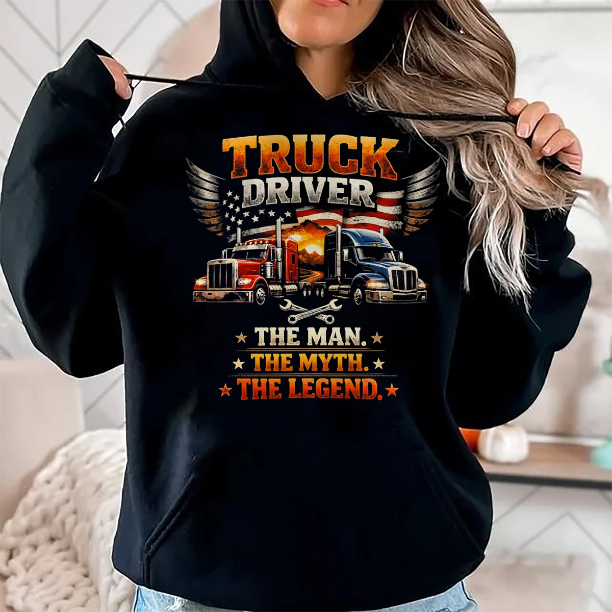 Best Truck Driver Life Shirt, Funny Trucker UnisexT-Shirt/Hoodie/Sweatshirt HLT00 - Truck Driver The Man The Myth The Legend US American Flag T-Shirt