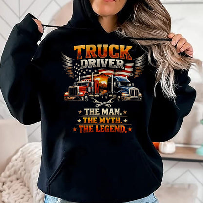 Best Truck Driver Life Shirt, Funny Trucker UnisexT-Shirt/Hoodie/Sweatshirt HLT00 - Truck Driver The Man The Myth The Legend US American Flag T-Shirt