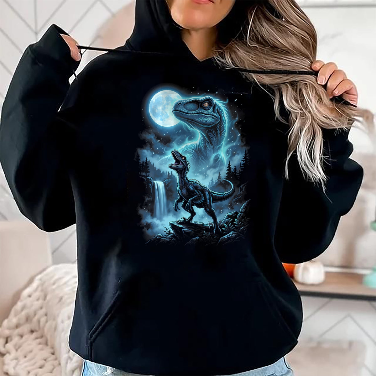 Best Dinosaur Lover Shirt, Funny Dinosaur UnisexT-Shirt/Hoodie/Sweatshirt HLT00 - Velociraptor Silhouette Mystical Moon Dinosaur T-Shirt