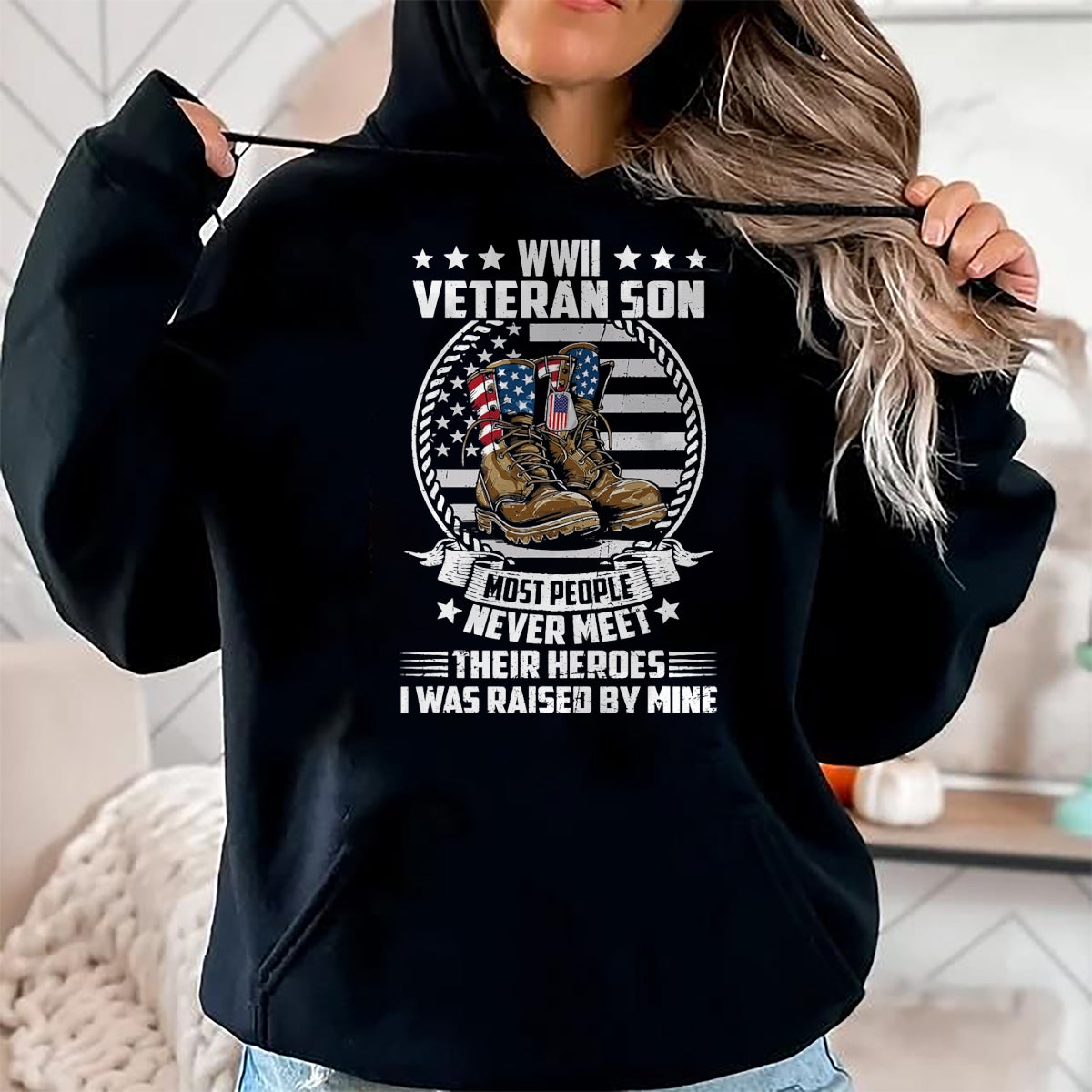 Proud Veteran Shirt, Funny Veteran UnisexT-Shirt/Hoodie/Sweatshirt HLT00 - Proud Son of WWII Veteran World War 2 Vet Flag US T-Shirt