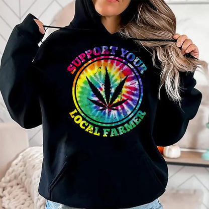 Best Farmer Life Shirt, Funny Farmer UnisexT-Shirt/Hoodie/Sweatshirt HLT00 - Retro Marijuana Support Your Local Farmer Cannabis Tie Dye Long Sleeve T-Shirt