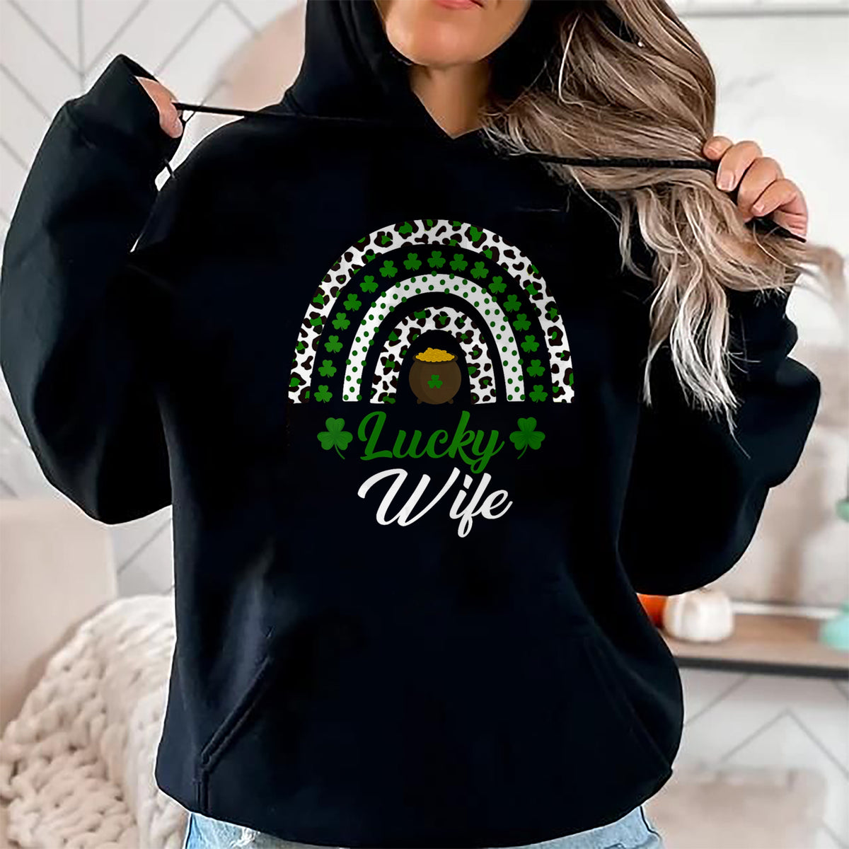 Best Wife Shirt, Wife and Husband Unisex T-Shirt/Hoodie/Sweatshirt HLT00 - Gift for wife T shirt, lucky wife   Womens Lucky Wife Rainbow St Patricks Day Lucky Wife V-Neck T-Sh