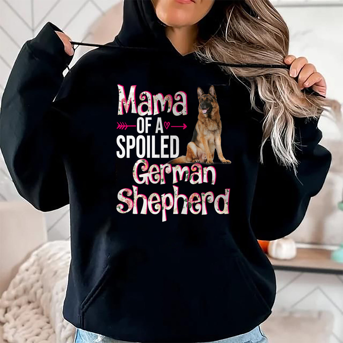 Best Wife Shirt, Wife and Husband Unisex T-Shirt/Hoodie/Sweatshirt HLT00 - Mama Of A Spoiled German Shepherd Mother's Day Floral Dog T-Shirt