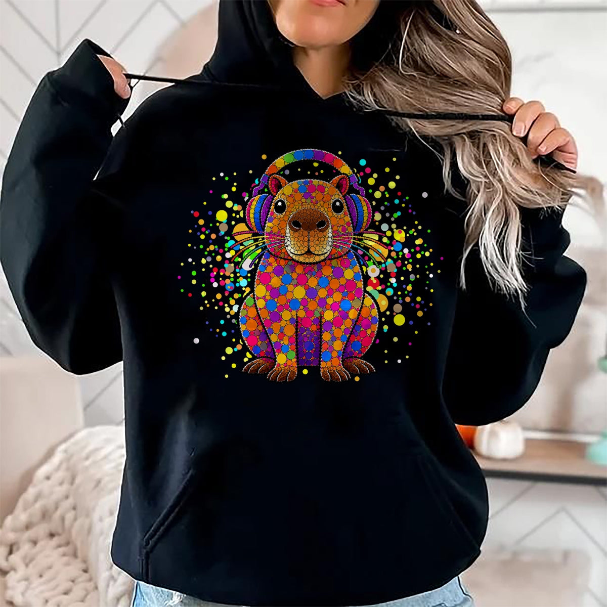 Cute Capybara Shirt, Funny Capybara Unisex T-Shirt/Hoodie/Sweatshirt HLT00 - Funny Capybara Dots Art Animal Lovers Students Boys Girls T-Shirt (2)