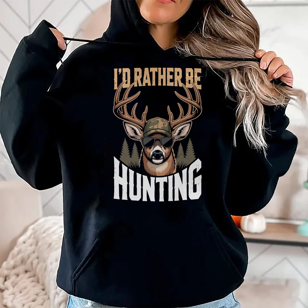 Funny Hunting Shirt, Gift For Hunting Lover Unisex T-Shirt/Hoodie/Sweatshirt HLT00 - Mens Camo Deer Hunting Funny Id Rather Be Hunting Camouflage T-Shirt