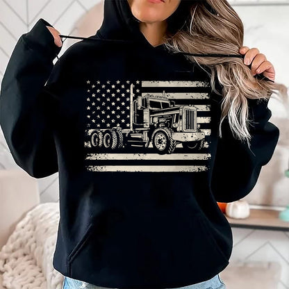 Best Truck Driver Life Shirt, Funny Trucker UnisexT-Shirt/Hoodie/Sweatshirt HLT00 - Semi Truck USA Flag Driver Trucker Patriotic Retro T-Shirt