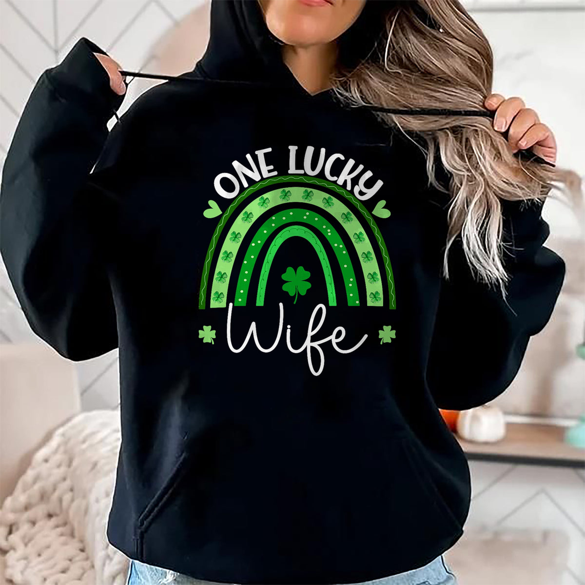 Best Wife Shirt, Wife and Husband Unisex T-Shirt/Hoodie/Sweatshirt HLT00 - Gift for wife T shirt, lucky wife   Womens One Lucky Wife Rainbow Irish St Patricks Day Shamrock Tan (1)