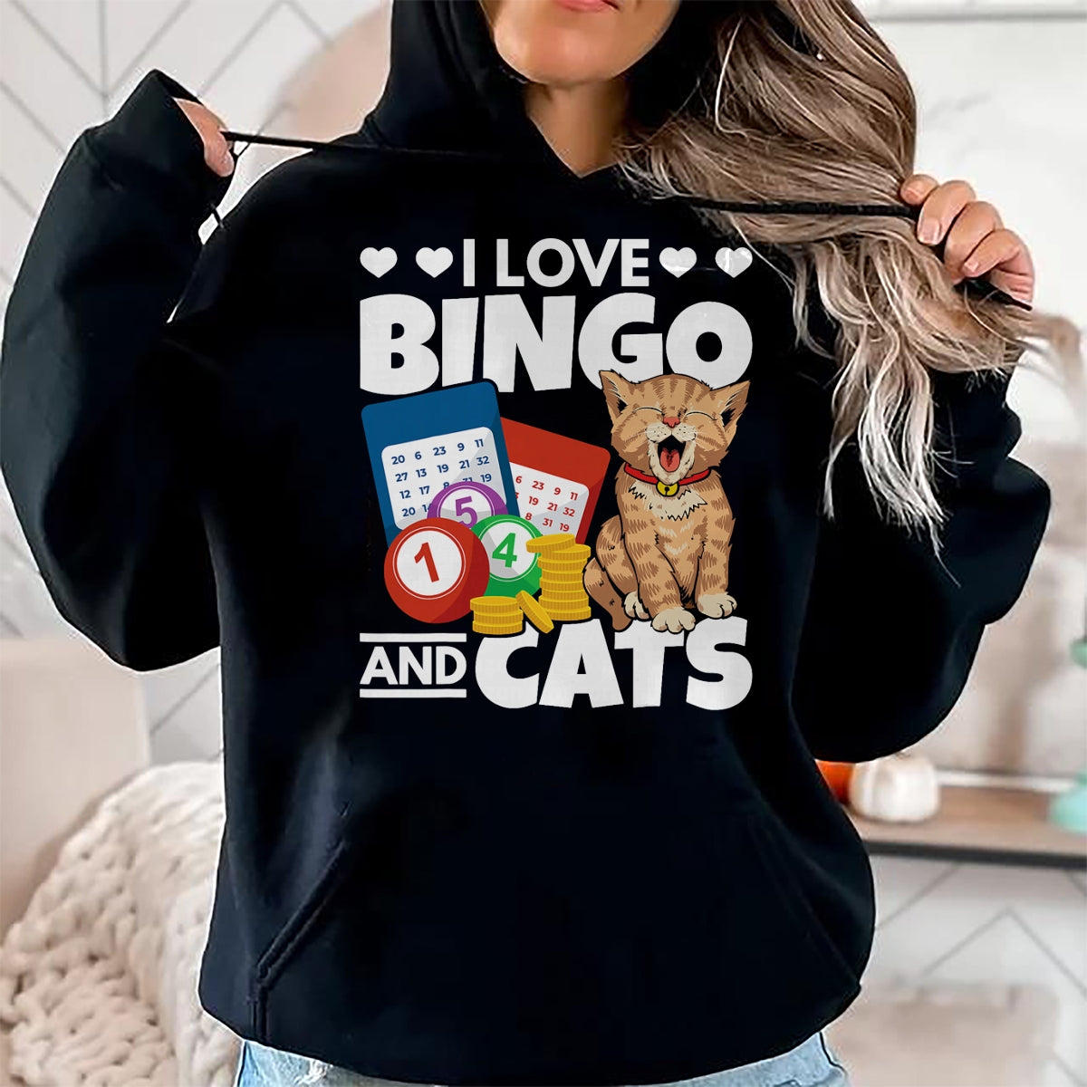 Cat Love Shirt, Funny Cat Lover Gift UnisexT-Shirt/Hoodie/Sweatshirt HLT00 - Cat Lover I Love Bingo and Cats Gambling Bingo Player Bingo T-Shirt