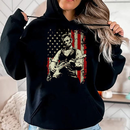 Guitar Lover Shirt, Funny Guitar UnisexT-Shirt/Hoodie/Sweatshirt HLT00 - Abraham Lincoln Playing Guitar Rock and Roll American Flag T-Shirt, Men, Black, 3X-Large