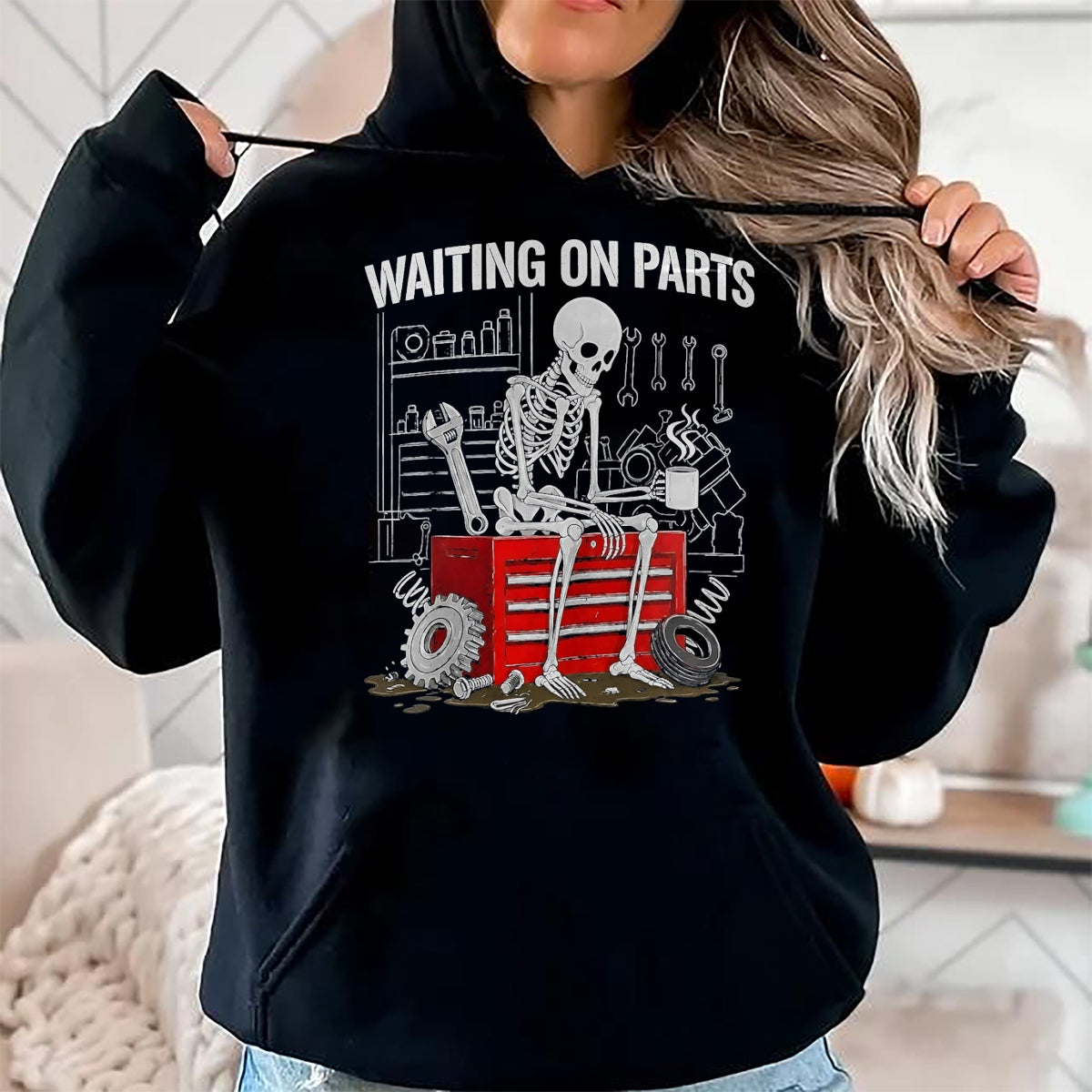 Best Mechanic Life Shirt, Funny Mechanic UnisexT-Shirt/Hoodie/Sweatshirt HLT00 - Funny Waiting On Parts Mechanic Skeleton Auto Repair Life T-Shirt, Men, Black, 3X-Large