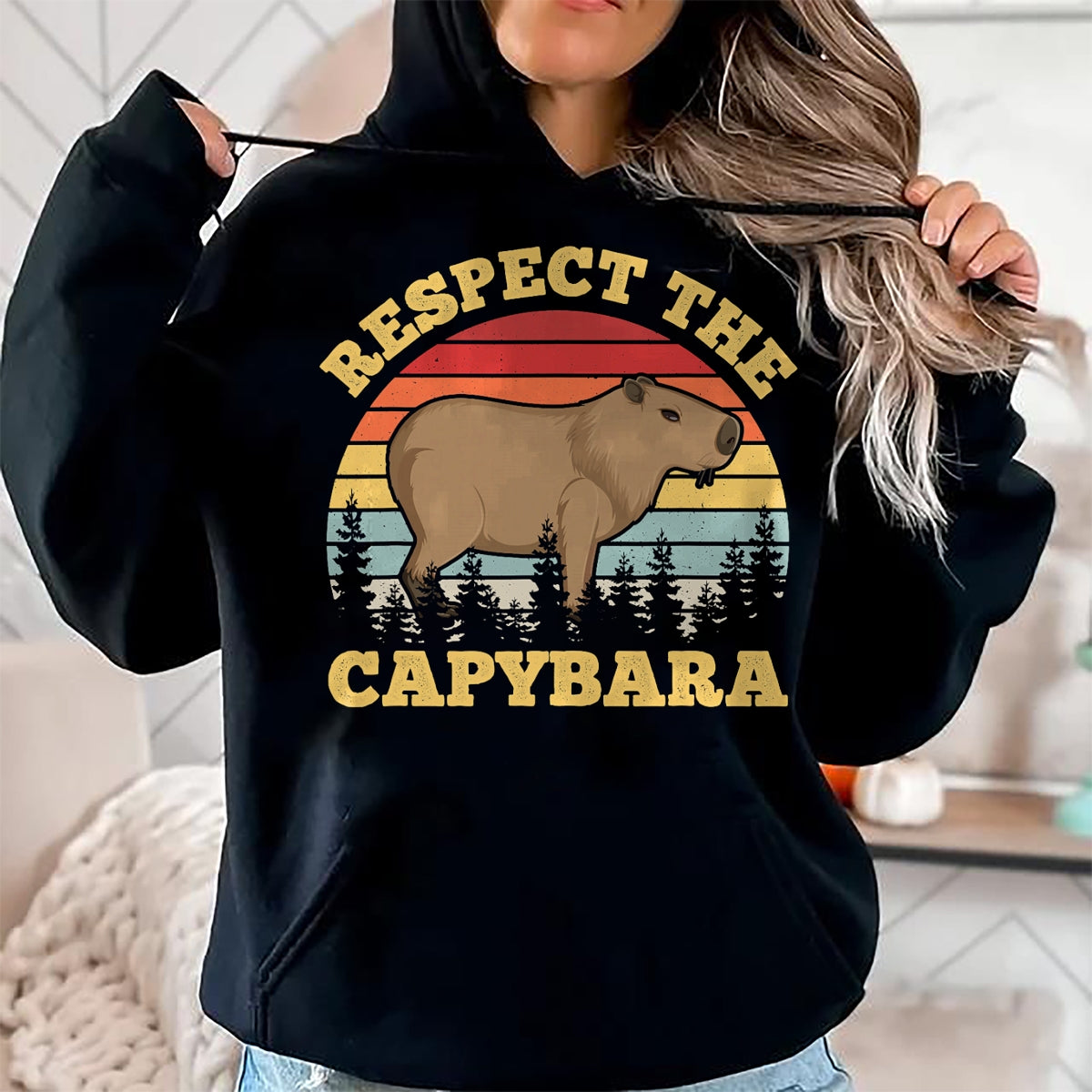 Cute Capybara Shirt, Funny Capybara Unisex T-Shirt/Hoodie/Sweatshirt HLT00 - Respect The Capybara Funny Capibara Rodent Animal Lover T-Shirt