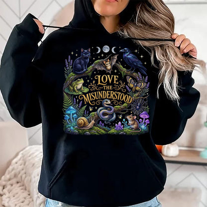 Cat Love Shirt, Funny Cat Lover Gift UnisexT-Shirt/Hoodie/Sweatshirt HLT00 - Love The Misunderstood Bat Raven Cat Snake Spider Frog Moth T-Shirt