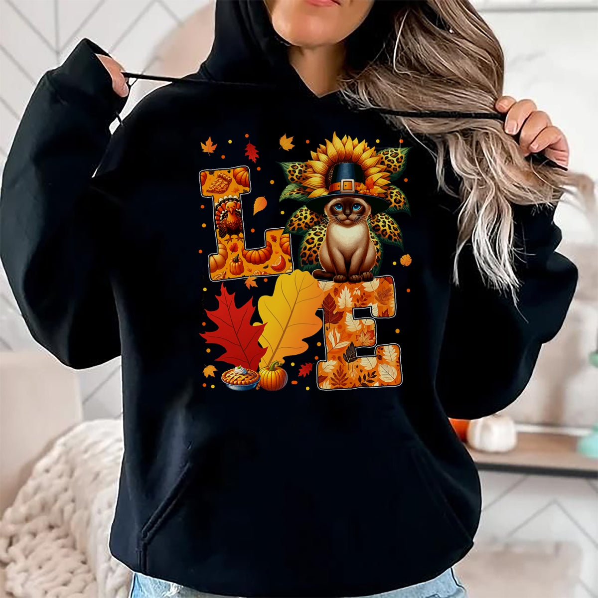 Cat Love Shirt, Funny Cat Lover Gift UnisexT-Shirt/Hoodie/Sweatshirt HLT00 - LOVE Thanksgiving Siamese Cat Costume Fall Leaves Sunflower T-Shirt for Men Women Kids (1)