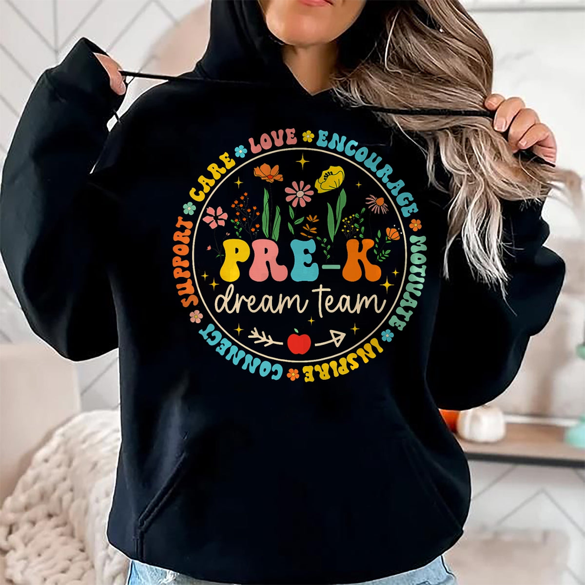 Best Teacher Shirt, Funny Teacher UnisexT-Shirt/Hoodie/Sweatshirt HLT00 - Pre-K Dream Team Back To School Teacher Care Love Floral T-Shirt