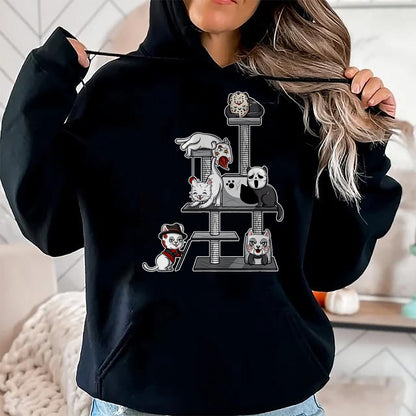 Cat Love Shirt, Funny Cat Lover Gift UnisexT-Shirt/Hoodie/Sweatshirt HLT00 - Funny Horror Movie Cats Playing On Cat Tree T-Shirt, Men, Black, XX-Large