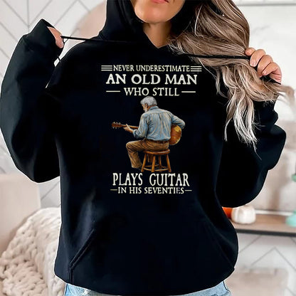 Guitar Lover Shirt, Funny Guitar UnisexT-Shirt/Hoodie/Sweatshirt HLT00 - Never Underestimate an Old Man Who Plays Guitar Seventies T-Shirt, Men, Heather Blue, Medium