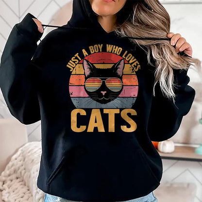 Cat Love Shirt, Funny Cat Lover Gift UnisexT-Shirt/Hoodie/Sweatshirt HLT00 - Just A Boy Who Loves Cats Retro Cat Lover Boys Kids T-Shirt, Youth, Purple Heather, Small