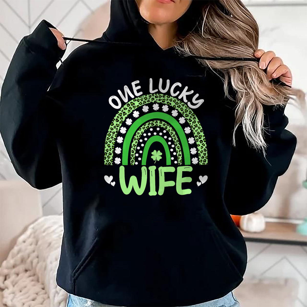 Best Wife Shirt, Wife and Husband Unisex T-Shirt/Hoodie/Sweatshirt HLT00 - Gift for wife T shirt, lucky wife   One Lucky Wife Leopard Rainbow Clover St Patricks Day T-Shirt