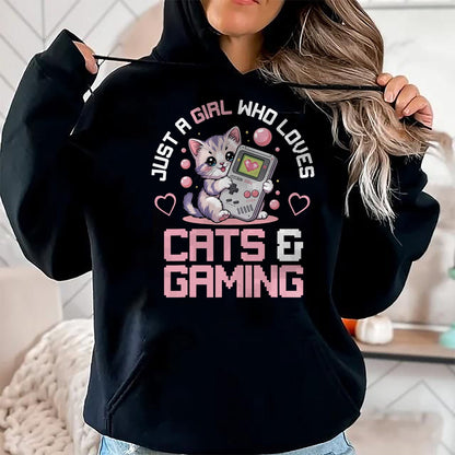 Cat Love Shirt, Funny Cat Lover Gift UnisexT-Shirt/Hoodie/Sweatshirt HLT00 - Just A Girl Who Loves Cats and Gaming Cute Gamer Cat T-Shirt
