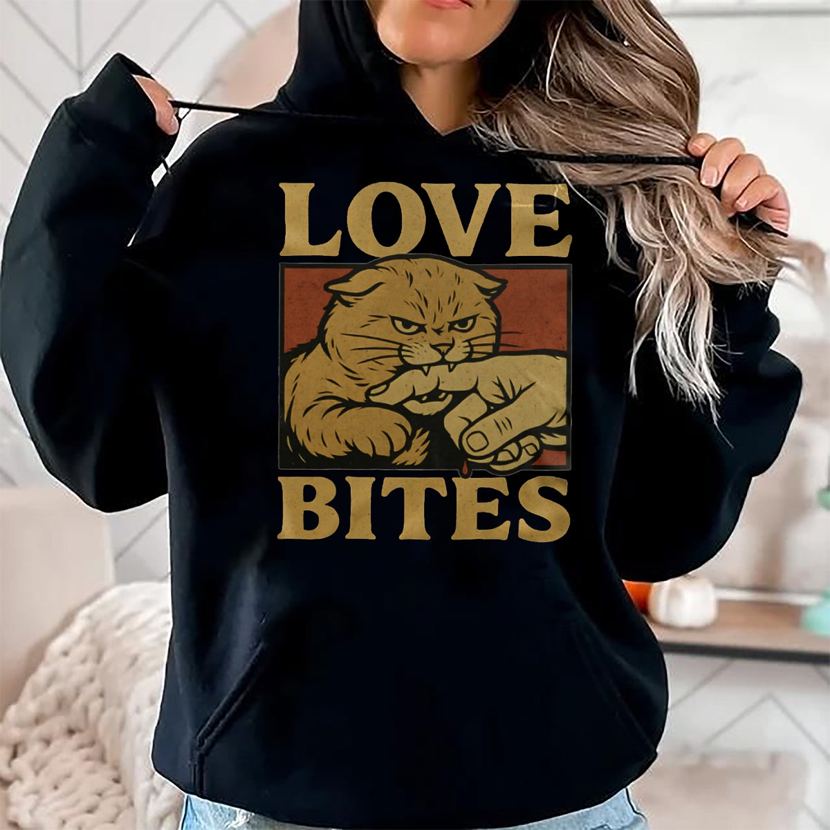 Cat Love Shirt, Funny Cat Lover Gift UnisexT-Shirt/Hoodie/Sweatshirt HLT00 - Love Bites Angry Cat T-Shirt