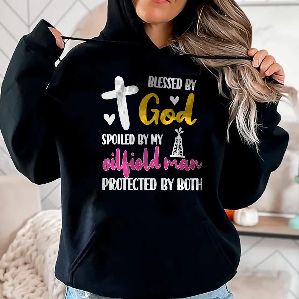 Best Wife Shirt, Wife and Husband Unisex T-Shirt/Hoodie/Sweatshirt HLT00 - Spoiled By My Oilfield Man  Husband Oilfield Worker Wife T-Shirt