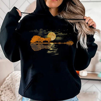 Guitar Lover Shirt, Funny Guitar UnisexT-Shirt/Hoodie/Sweatshirt HLT00 - Guitar Moonlight Nature Lake Shadow, Musician Black Unisex-Adults T-Shirt