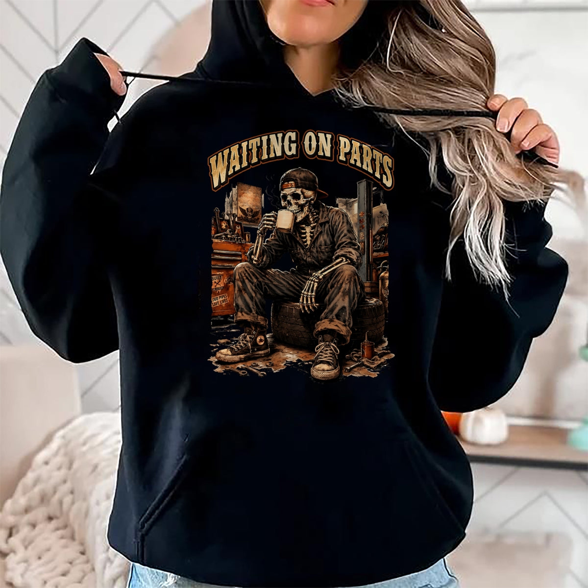 Best Mechanic Life Shirt, Funny Mechanic UnisexT-Shirt/Hoodie/Sweatshirt HLT00 - Waiting On Parts Funny Mechanic Skeleton Garage Father's Day T-Shirt