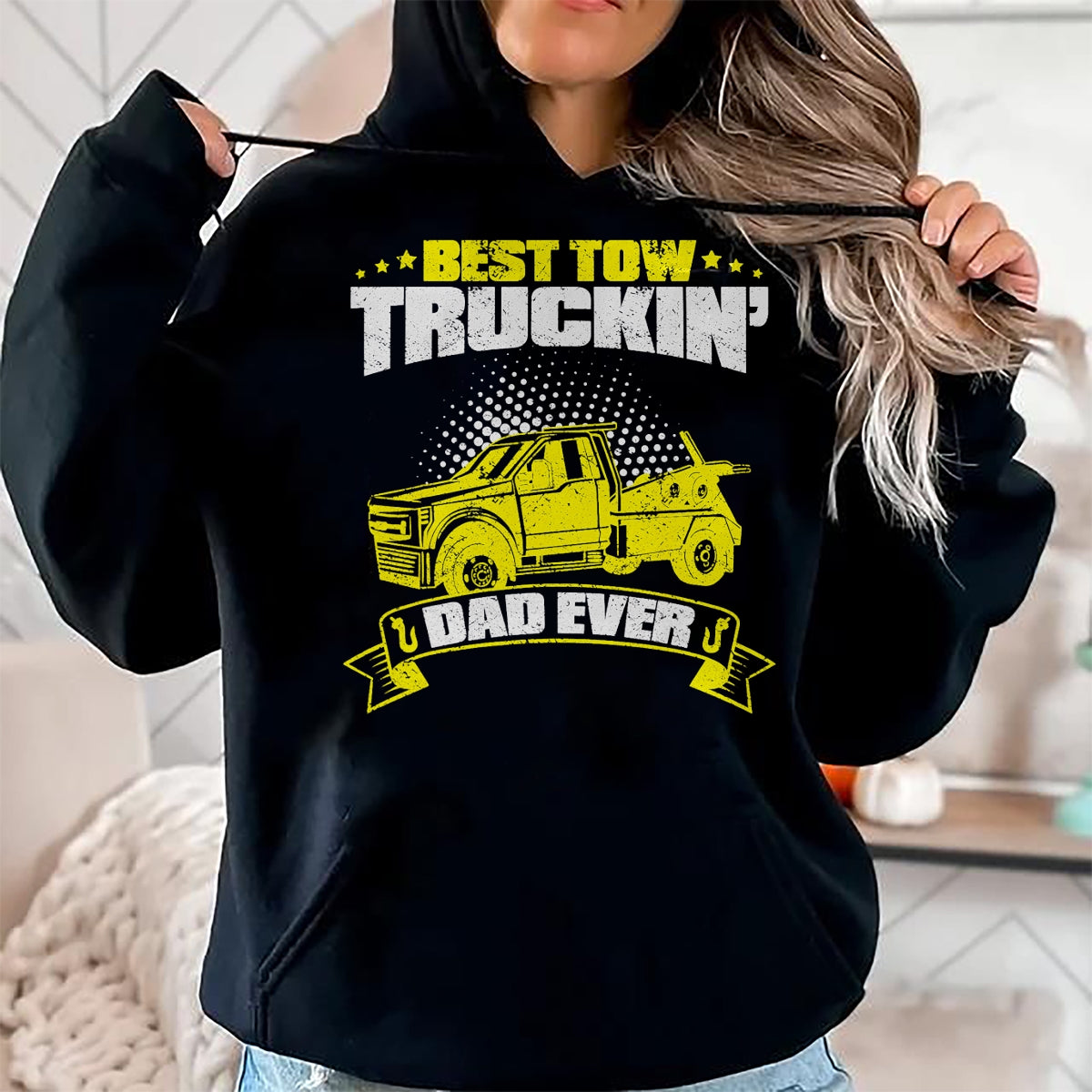 Best Truck Driver Life Shirt, Funny Trucker UnisexT-Shirt/Hoodie/Sweatshirt HLT00 - Tow Truck Driver Daddy Father - Dad Thin Yellow Line Trucker T-Shirt