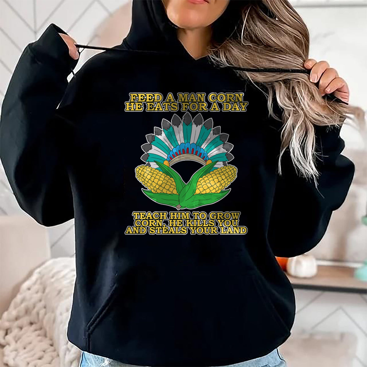 Native American T-Shirts, Vintage Native American Unisex T-Shirt/Hoodie/Sweatshirt HLT00 - Corn Thanksgiving Dark History Native American