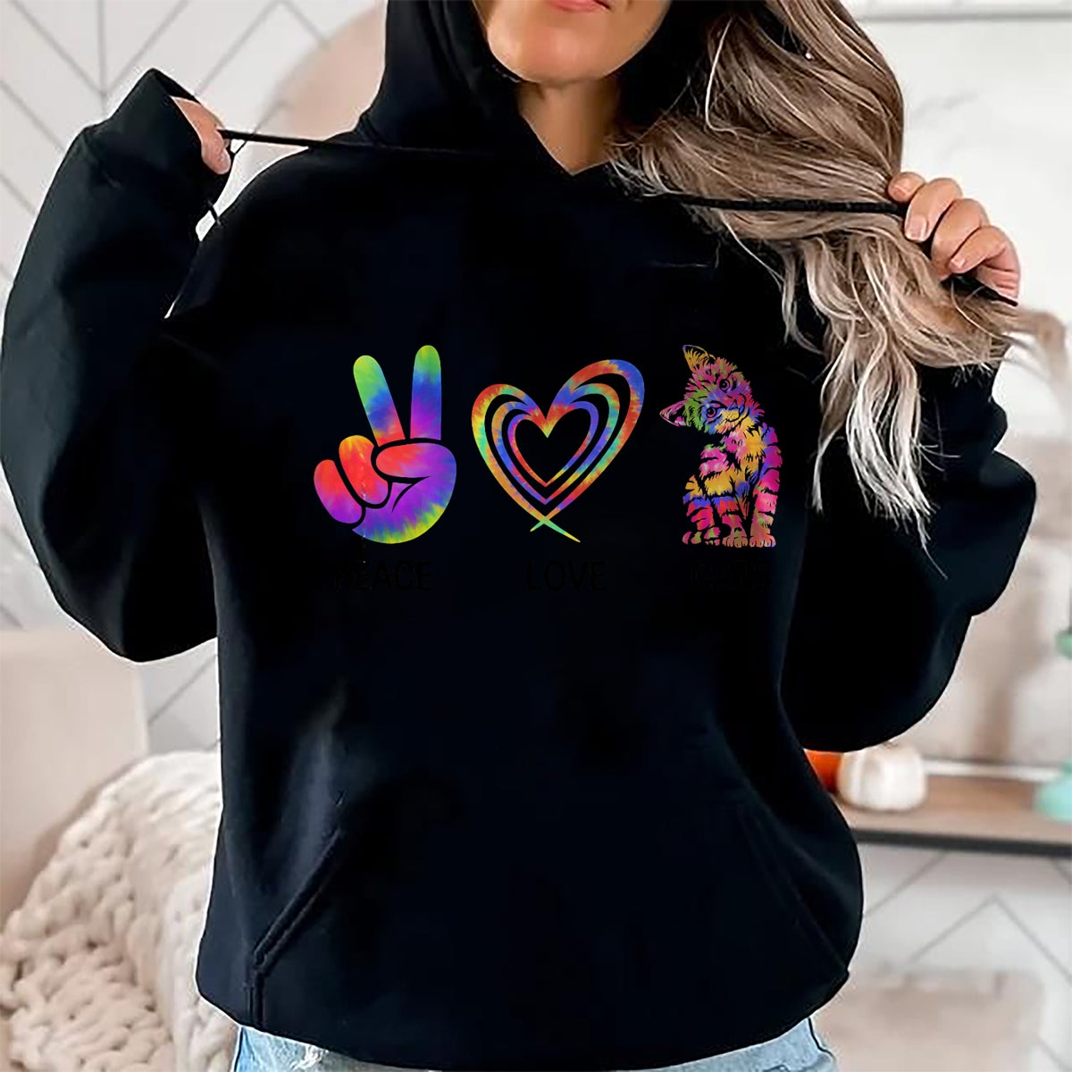 Cat Love Shirt, Funny Cat Lover Gift UnisexT-Shirt/Hoodie/Sweatshirt HLT00 - Peace Love Cats Funny Kitty Cat Lover T-Shirt