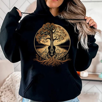 Guitar Lover Shirt, Funny Guitar UnisexT-Shirt/Hoodie/Sweatshirt HLT00 - Acoustic Guitar Tree by the Lake Roots Nature Music T-Shirt