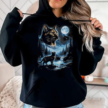 Cat Love Shirt, Funny Cat Lover Gift UnisexT-Shirt/Hoodie/Sweatshirt HLT00 - Tortoiseshell Cat Howling At Moon Celestial Parody Design T-Shirt, Men, Black, 3X-Large