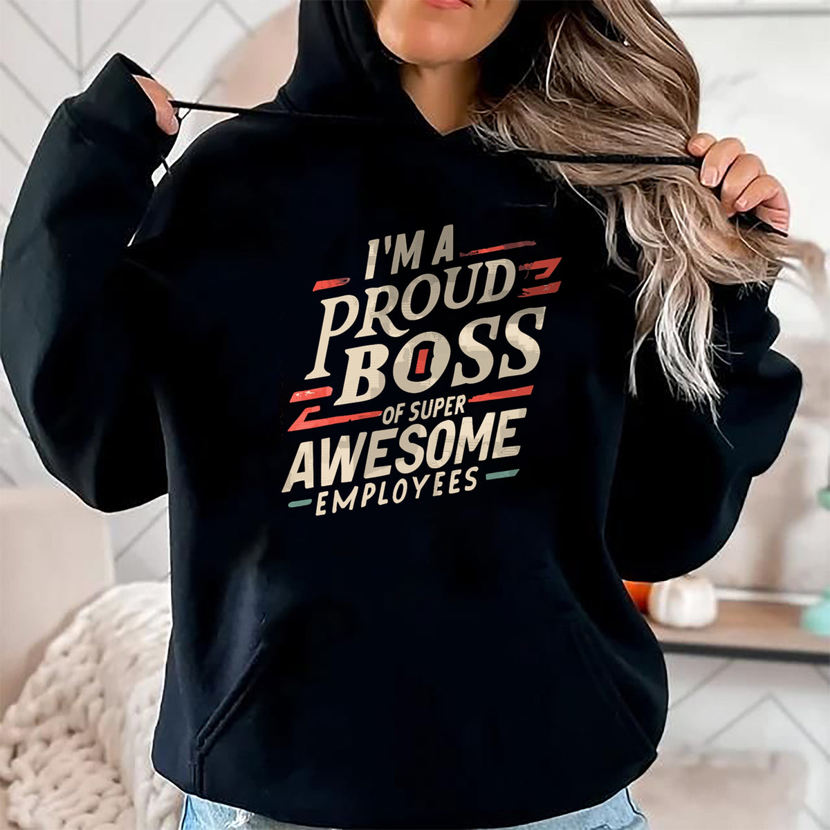 Best Wife Shirt, Wife and Husband Unisex T-Shirt/Hoodie/Sweatshirt HLT00 - I'm A Proud Boss Of Super Awesome Employees Funny Head Man T-Shirt