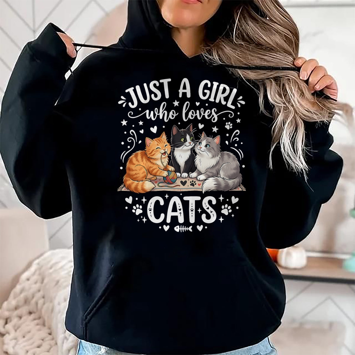 Cat Love Shirt, Funny Cat Lover Gift UnisexT-Shirt/Hoodie/Sweatshirt HLT00 - Just A Girl Who Loves Cats T-Shirt (2)