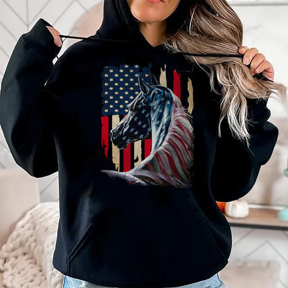 Best Horse Lover Shirt , Funny Horse UnisexT-Shirt/Hoodie/Sweatshirt HLT00 - Patriotic Horse American Flag - Horse Vintage T-Shirt Small