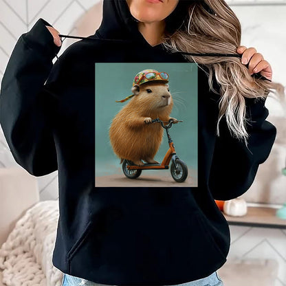 Cute Capybara Shirt, Funny Capybara Unisex T-Shirt/Hoodie/Sweatshirt HLT00 - Capybara Riding Scooter with Glasses Funny Graphic T-Shirt