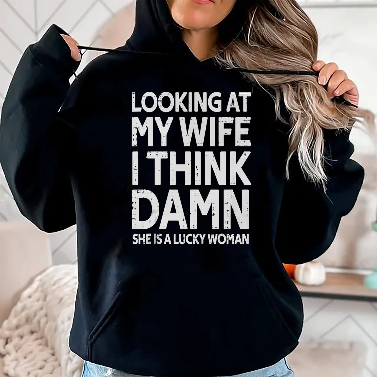 Best Wife Shirt, Wife and Husband Unisex T-Shirt/Hoodie/Sweatshirt HLT00 - Gift for wife T shirt, lucky wife   Funny My Wife Is A Lucky Woman Husband Gift Wife Themed Gift Tan