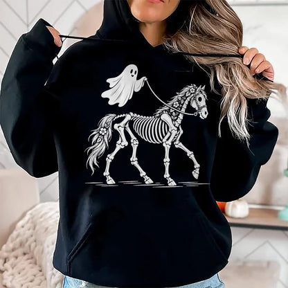 Best Horse Lover Shirt , Funny Horse UnisexT-Shirt/Hoodie/Sweatshirt HLT00 - Cute Ghost Walking Skeleton Horse Halloween T-Shirt
