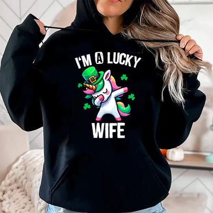 Best Wife Shirt, Wife and Husband Unisex T-Shirt/Hoodie/Sweatshirt HLT00 - Gift for wife T shirt, lucky wife   I'm a Lucky Wife Dabbing Cute Unicorn St. Patrick's Day T-Shirt (1)