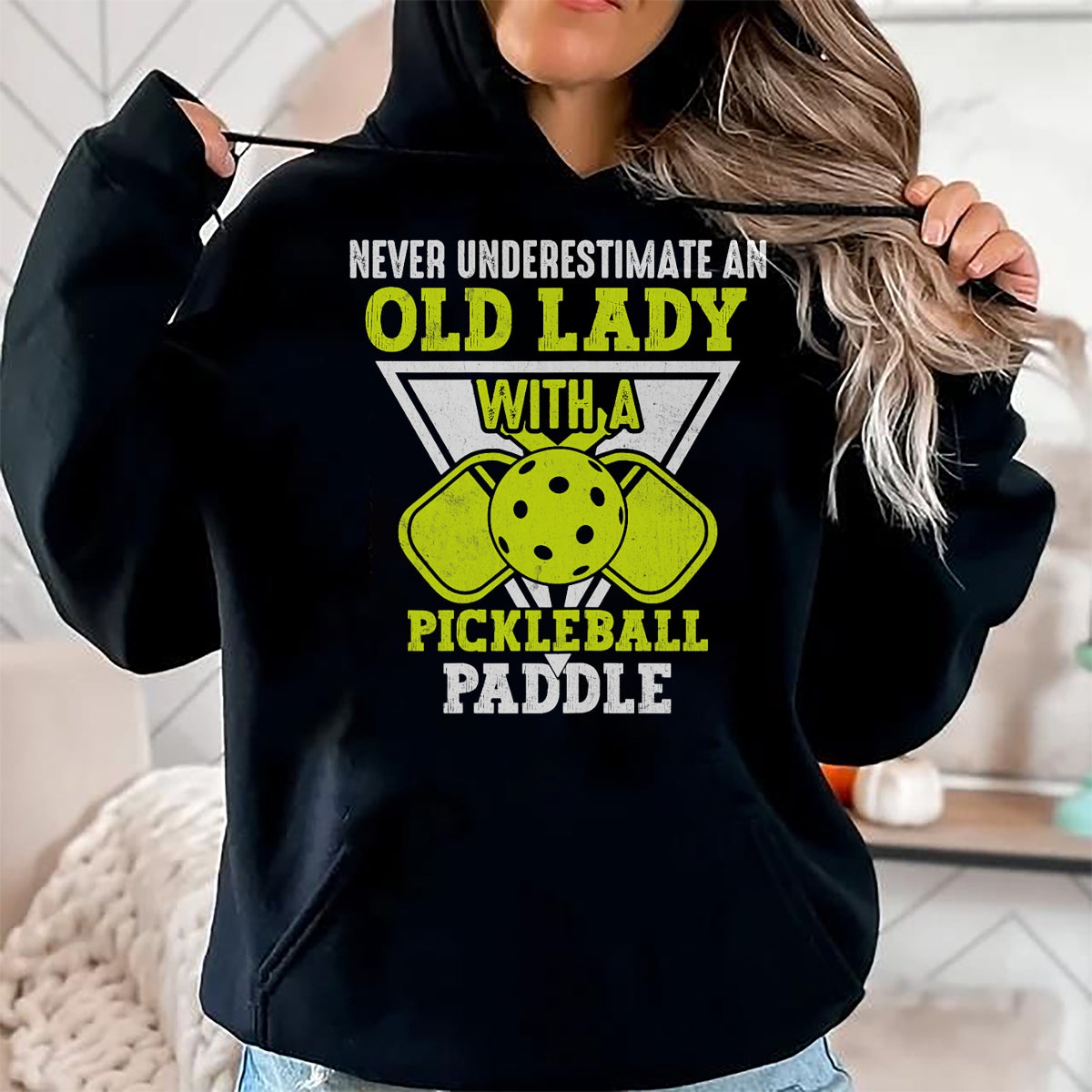 Funny Pickleball Shirt, Pickleball Lover Unisex T-Shirt/Hoodie/Sweatshirt HLT00 - Never underestimate an old lady with a pickleball paddle T-Shirt