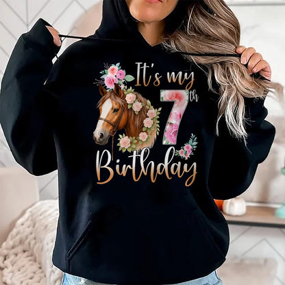 Best Horse Lover Shirt , Funny Horse UnisexT-Shirt/Hoodie/Sweatshirt HLT00 - Kids Birthday 7 Years Old Girl Horse Lovers Florals 7th Bday T-Shirt