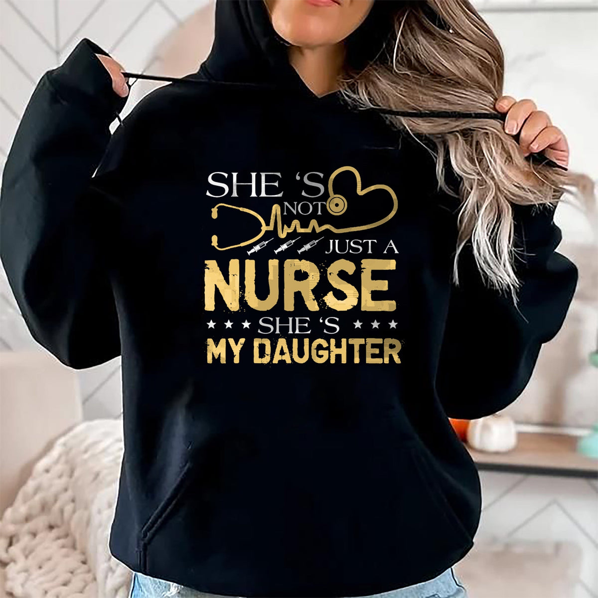 Funny Nurse Shirt, Nurse Unisex T-Shirt/Hoodie/Sweatshirt HLT00 - My Daughter Is A Nurse Proud Nurse's Mom Dad RN LPN Family T-Shirt (4)