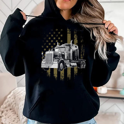 Best Truck Driver Life Shirt, Funny Trucker UnisexT-Shirt/Hoodie/Sweatshirt HLT00 - Trucker American Flag Big Rig Semi-Trailer Truck Driver Gift T-Shirt