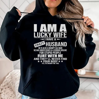 Best Wife Shirt, Wife and Husband Unisex T-Shirt/Hoodie/Sweatshirt HLT00 - Gift for wife T shirt, lucky wife   I Am A Lucky Wife I Have A Crazy Husband V-Neck T-Shirt (2)