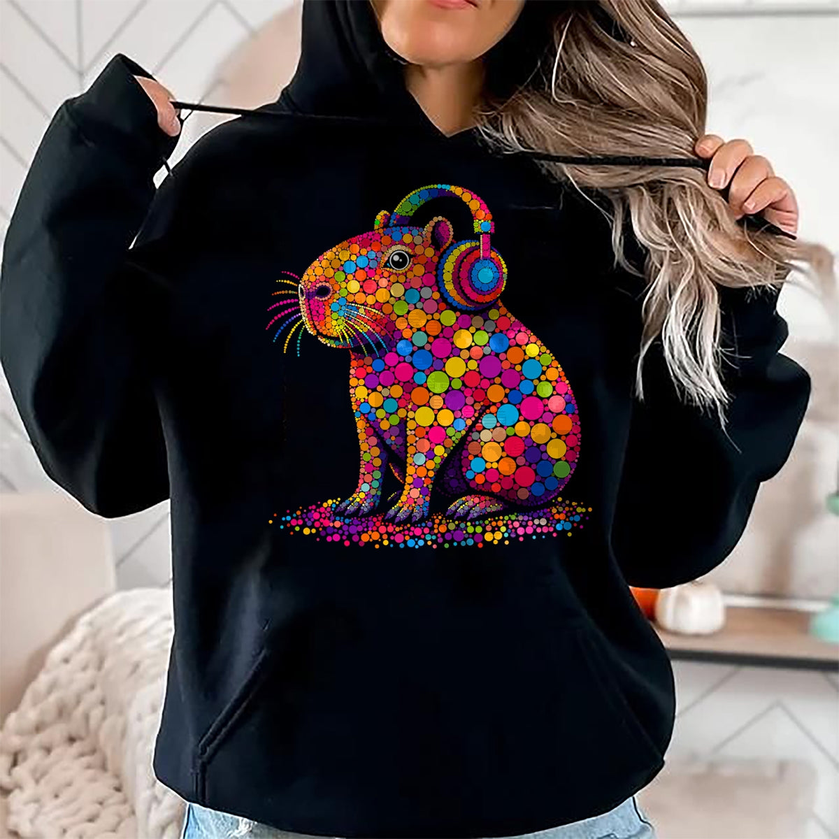 Cute Capybara Shirt, Funny Capybara Unisex T-Shirt/Hoodie/Sweatshirt HLT00 - Funny Capybara Dots Art Animal Lovers Students Boys Girls T-Shirt (3)