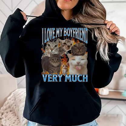 Cat Love Shirt, Funny Cat Lover Gift UnisexT-Shirt/Hoodie/Sweatshirt HLT00 - My Boyfriend Funny Cat Meme Bootleg Graphic T-Shirt, Men, Black, 3X-Large