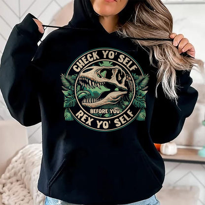 Best Dinosaur Lover Shirt, Funny Dinosaur UnisexT-Shirt/Hoodie/Sweatshirt HLT00 - T-Rex Dinosaur Check Yo_Self Before You Rex Yo Self T-Shirt