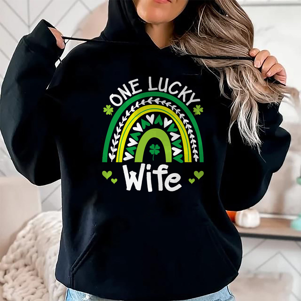 Best Wife Shirt, Wife and Husband Unisex T-Shirt/Hoodie/Sweatshirt HLT00 - Gift for wife T shirt, lucky wife   Womens One Lucky Wife Boho Rainbow St Patricks Day Shamrock Tank (1)
